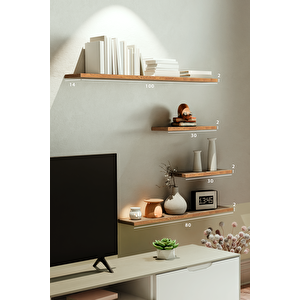 4lü 100 Cm 80 Cm 30 Cm Safir Meşe Mdf Uçan Gizli Bağlantı Dekoratif Duvar Rafı Kitaplık Tv Ünitesi