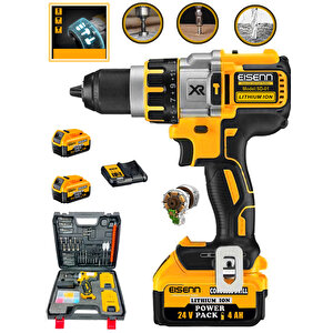Emt-xr Yellow Yeni Nesil Kömürsüz Motor Darbeli Şarjlı Vidalama Matkap 2 Kademeli Çift Akülü 84 Pcs Uç Seti Hediyeli