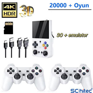 Schitec 3.5 Inç Mini Hdmi Çıkışlı Taşınabilir Retro Oyun Konsolu 20000+ Oyunlu El Atari 64gb Beyaz