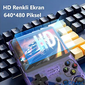 Schitec 3.5 Inç Otg Çıkışlı Taşınabilir Retro Oyun Konsolu 15000+ Oyunlu El Atari Şeffaf Mor R36s