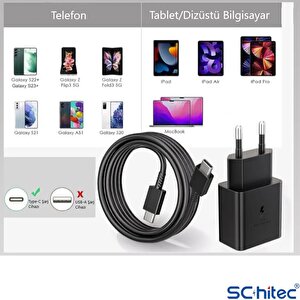 Schitec 25w Hızlı Şarj Aleti Type-c Çıkışlı Type-c To Type-c Kablolu Şarj Cihazı Siyah Sr64