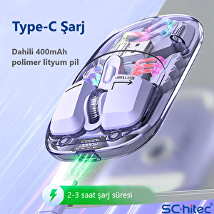 Schitec M379 Çift Bağlantılı Bluetooth Kablosuz Modlu + 2.4gh Type-c Şarjlı Gaming Mouse Pembe