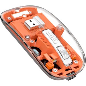 Schitec M377 Ultra Sessiz 3 Bağlantı Modlu 2xbluetooth Kablosuz Bağlantı + 2.4gh Gaming Type-c Şarjlı Mouse Turuncu