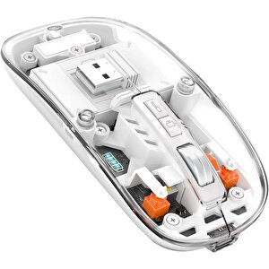 Schitec M377 Ultra Sessiz 3 Bağlantı Modlu 2xbluetooth Kablosuz Bağlantı + 2.4gh Gaming Type-c Şarjlı Mouse Beyaz