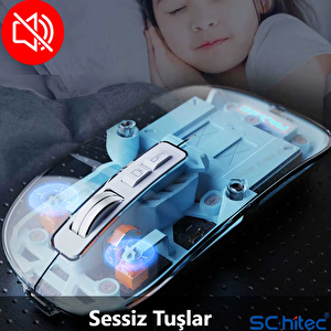 Schitec M377 Ultra Sessiz 3 Bağlantı Modlu 2xbluetooth Kablosuz Bağlantı + 2.4gh Gaming Type-c Şarjlı Mouse Beyaz