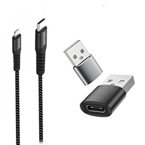 Apple Mfi Lisanslı 6a 100w Usb-c To Lightning 2metre Data Ve Şarj Kablosu Dlc5206l/00 + Schitec Usba To Type-c 3.1 Otg Çev
