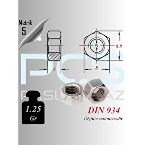 A2 304 Paslanmaz Somun M5 500 Adet