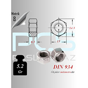 A2 304 Paslanmaz Çeli̇k Somun M8 200 Adet
