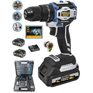Qaz-013 Grey Darbeli Metal Mandren Çift Akülü Bl Motor Vidalama Matkap + 84 Parça Komple Seti Hediyeli