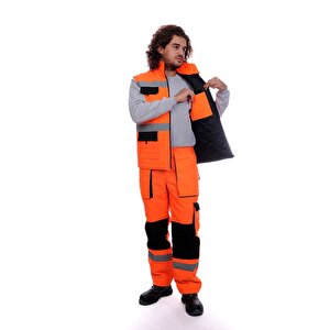 Formteks Çok Cepli Kapitoneli Yelek Turuncu XL