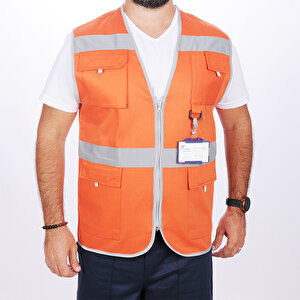 Formteks İşçi Çok Cepli Reflektörlü  Alet Yeleği  Turuncu 2XL