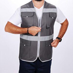 Formteks İşçi Çok Cepli Reflektörlü  Alet Yeleği Gri XL