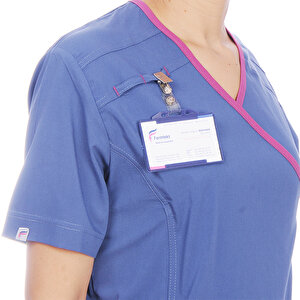 Formteks Kadın Spa  Hemşire Scrubs  Takım   Likralı Terry Cotton İndigo-fuşya Biyeli 3XL