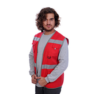 Formteks İşçi Çok Cepli Reflektörlü  Alet Yeleği Kırmızı / Gri S