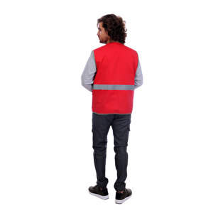 Formteks İşçi Çok Cepli Reflektörlü  Alet Yeleği Kırmızı / Gri L