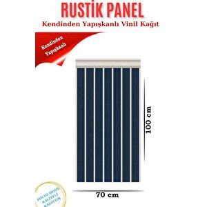 70cmx100cm 1adet Rustik Model Lacivert Yapışkanlı Vinil Duvar Kağıdı Çıta Lambiri Panel Desenli