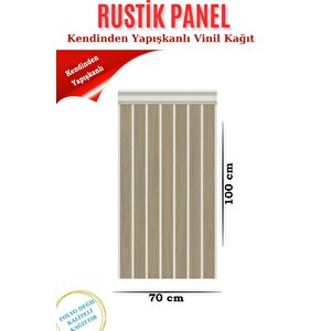 70cmx100cm 1 Adet Rustik Model Krem Yapışkanlı Vinil Duvar Kağıdı Çıta Lambiri Panel Desenli