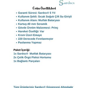 Sardıcı Opeth Serisi Krom Mutfak Bataryası Ergonomik Eviye Musluğu