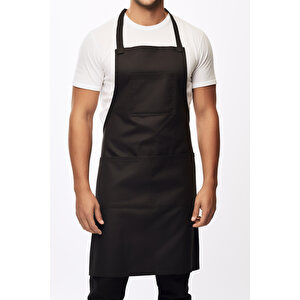 Ays Home Geniş Ebat Cepli Siyah Renk  Erkek Şef Aşçı Barista Önlüğü