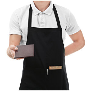 Ays Home Geniş Ebat Cepli Siyah Renk  Erkek Şef Aşçı Barista Önlüğü