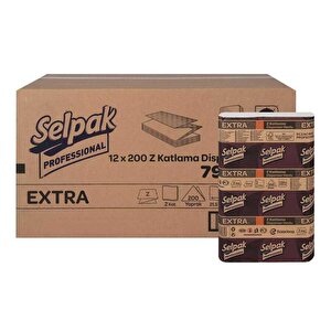 Extra Dispenser Kağıt Havlu - Z Katlama Havlu - 2 Kat - 200 Adetlik 12 Paket / Koli
