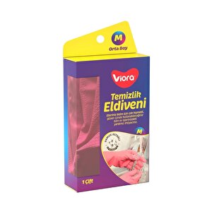 Viora Lateks Temizlik Bulaşık Eldiveni - Orta Boy - Medium - 8-8,5 - Pembe - 1 Çift - Paket