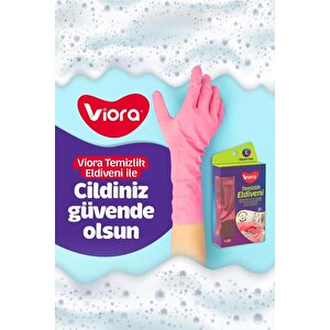 Viora Lateks Temizlik Bulaşık Eldiveni - Orta Boy - Medium - 8-8,5 - Pembe - 1 Çift - Paket