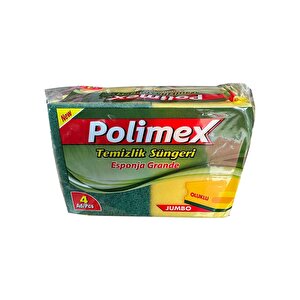 Polimex 4'lü Endüstriyel Büyük Boy Oluklu Bulaşık Süngeri - 4,5 X 9 X 12 Cm. - 4 Adetlik 10 Paket