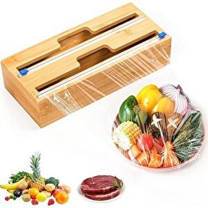 2'li Bambu Streç Folyo Kutusu 34x14x7 Cm ( Duvar Montajlı, Çekmece İçi, Tezgah Üstü )