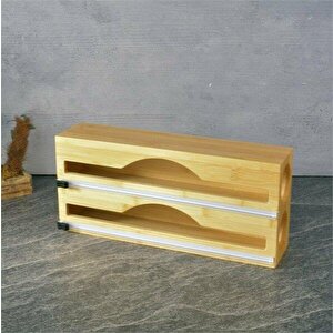 2'li Bambu Streç Folyo Kutusu 34x14x7 Cm ( Duvar Montajlı, Çekmece İçi, Tezgah Üstü )
