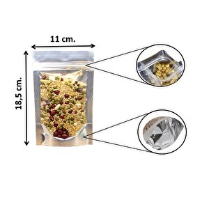 Doypack Pencereli Metalize Kilitli Kese Kağıdı - Küçük Boy - 100 Gramlık - 11x18x7 Cm. - 60 Adet