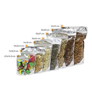 Doypack Pencereli Metalize Kilitli Kese Kağıdı - 500 Gramlık - 16x27x8 Cm. - 60 Adet