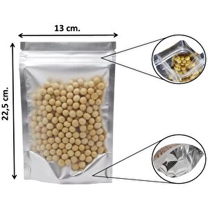Doypack Pencereli Metalize Kilitli Kese Kağıdı - 250 Gramlık - 13x22x7 Cm. - 60 Adet