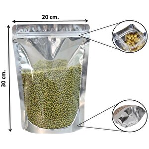 Doypack Pencereli Metalize Kilitli Kese Kağıdı - 1000 Gramlık - 20x30x8 Cm. - 20 Adetlik 1 Paket