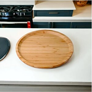 Lüx Yuvarlak Servis Tepsi 30 * 30cm, Ahşap Sunumluk & Çerezlik Yuvarlak Sunum Tabağı