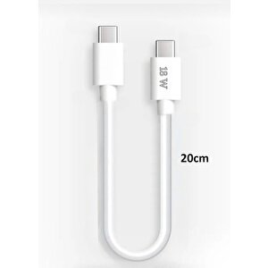 Pdateknoloji Type-c To Type-c Pd 18w Kısa Hızlı Powerbank Şarj Ve Data Kablosu - Beyaz 20cm C-453