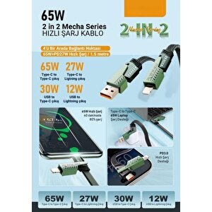 Pdateknoloji 2 In 2 4'lü 65w Usb Type-c Ve Lightning Örgülü Şarj Ve Data Kablosu - 1.5m Siyah Az-b10th