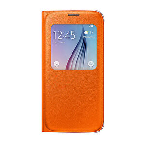 Galaxy S6 Orjinal S-view Cover (deri Görünümlü) - Turuncu Ef-cg920poegww