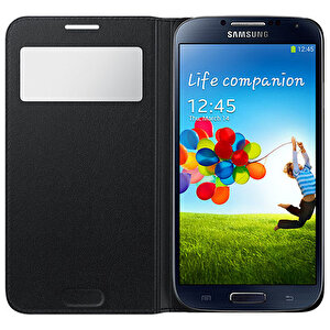I9500 Galaxy S4 Kılıf Orjinal S-view Cover (deri) - Siyah Ef-mi950b