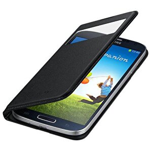 Samsung I9500 Galaxy S4 Kılıf Orjinal S-view Cover (deri) - Siyah Ef-mi950b