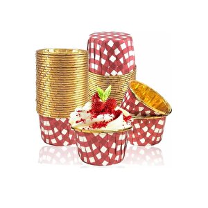 Muffin Kağıt Karton Altın Kırmızı Cupcake Kek Kalıbı Kapsülü Kabı - 25 Adetlik 5 Paket