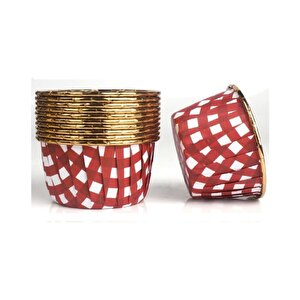 Muffin Kağıt Karton Altın Kırmızı Cupcake Kek Kalıbı Kapsülü Kabı - 25 Adetlik 1 Paket