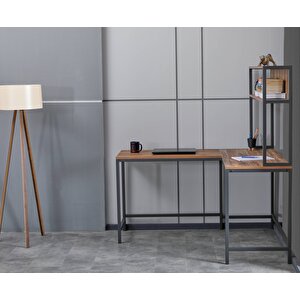 Raflı L Çalışma Masası 140x120x75 Cm Sağ Sol Yönlü Antrasit