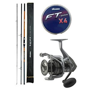 Yekoutdoor Profesyonel Olta Seti Okuma Salina Surf 14' 420 Cm 3 Parça Surf Kamışı&okuma Tomcat Tmc-8000 (4.8:1) 6+1bb Olta Makines
