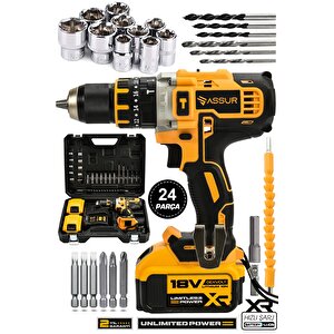 18v Metal Şanzıman Çift Akülü Şarjlı Darbeli Matkap