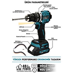 21v Çelik Mandren Kömürsüz Motor Darbeli Şarjlı Matkap Vidalama