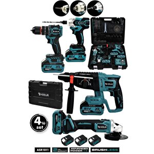 21v Darbeli Kömürsüz Kırıcı Delici Hilti & Taşlama & Matkap & Somun Sıkma Sökme 4'lü Set