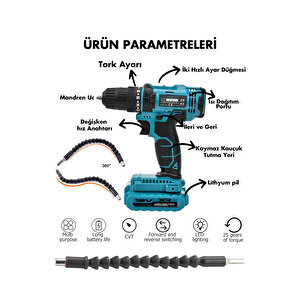 12v Metal Şanzıman Çift Akülü Bakır Sargı 24 Parça Şarjlı Matkap Akülü Vidalama