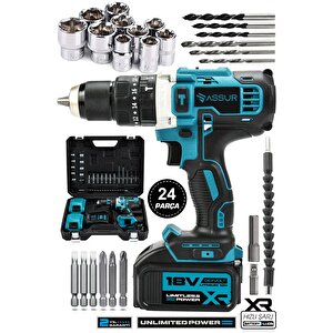 18v Metal Şanzıman Çift Akülü Şarjlı Darbeli Matkap