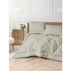 Softwash Çift Kişilik Yorgan Seti Taş 180x200 Lastikli Çarşaf